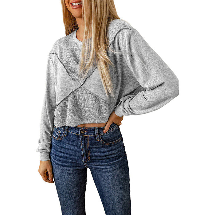 Cropped Patchwork Knit Hoodie