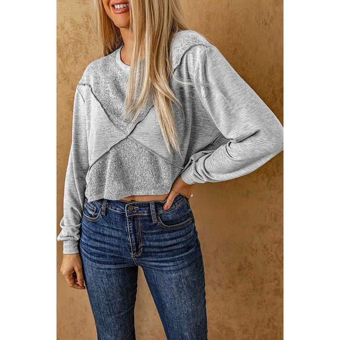 Cropped Patchwork Knit Hoodie