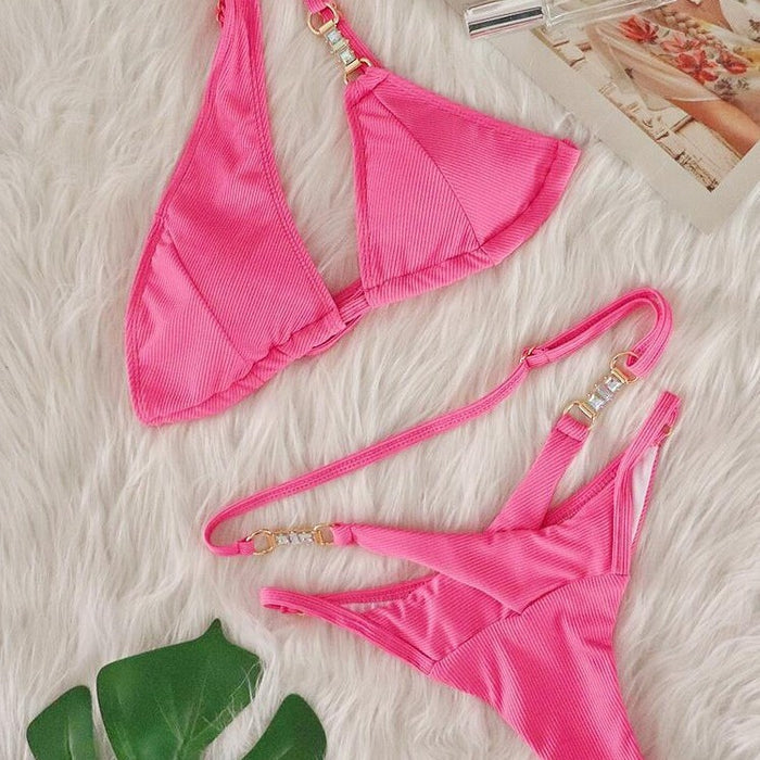 Crystal Diamond Embellished Bikini Set