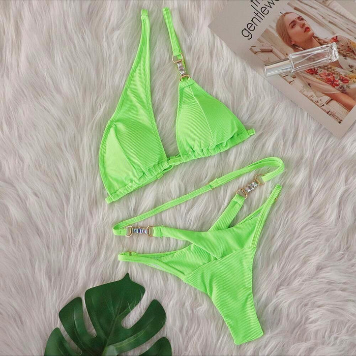 Crystal Diamond Embellished Bikini Set