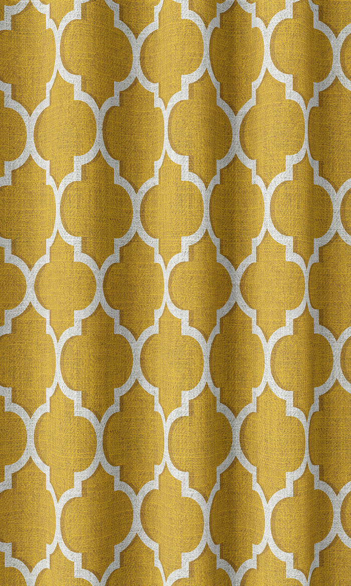 Trellis Tile Print Home Décor Fabric By the Metre (Yellow/ White)