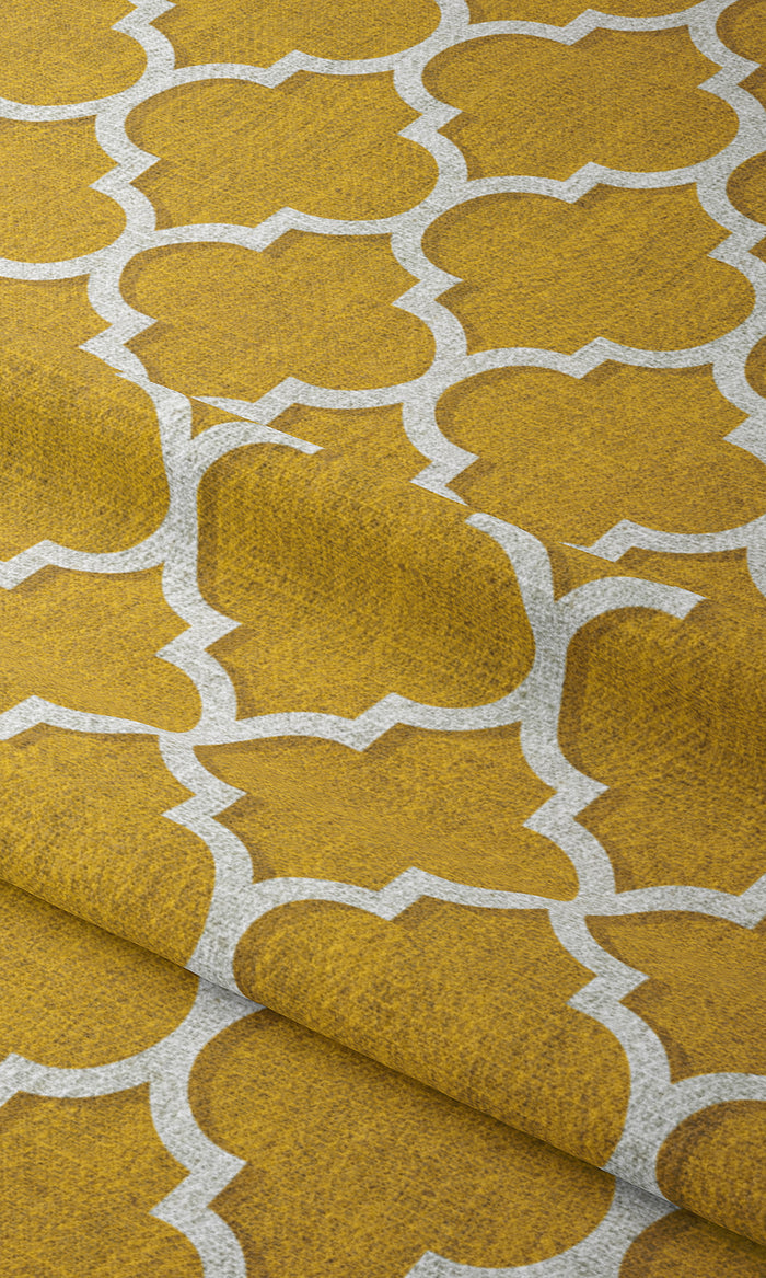 Trellis Tile Print Curtains for Living, Bedroom, Kitchen, Bathroom (Yellow/ White)