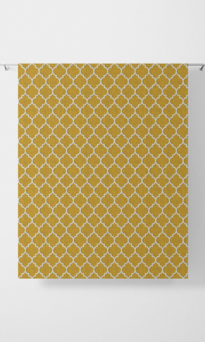 Trellis Tile Print Pinch Pleat, Rod Pocket, Eyelet Curtains (Yellow/ White)