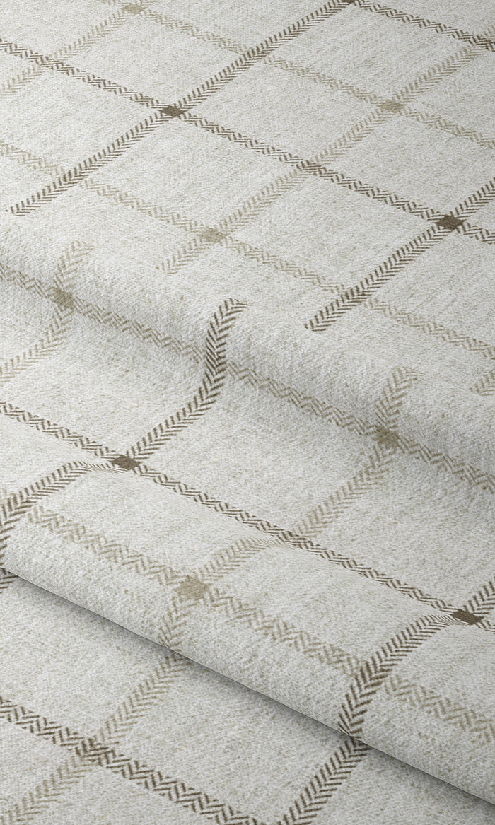 Checked Drapes for Living, Bedroom, Kitchen, Bathroom (Ivory/ Sand Beige)