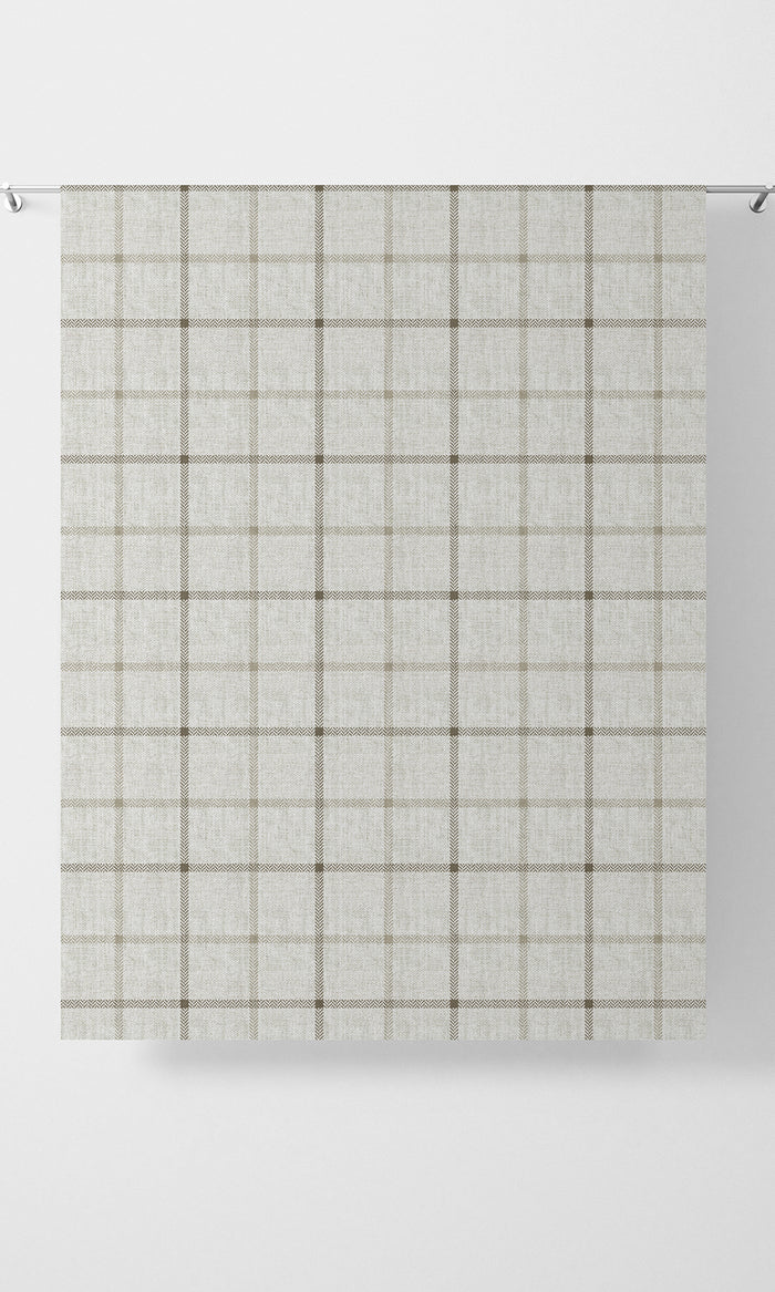 Checked Pinch Pleat, Rod Pocket, Eyelet Curtains (Ivory/ Sand Beige)