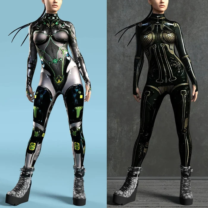 Cyberpunk Mechanical Zipper 3D Print Zentai Catsuit | Halloween Cosplay Bodysuit
