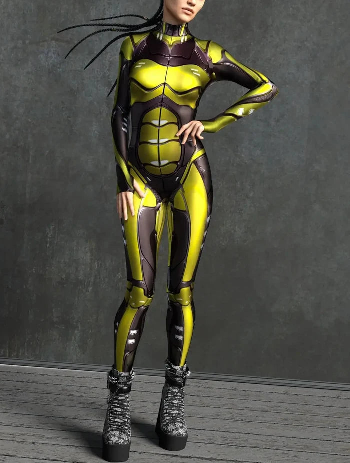 Cyberpunk Mechanical Zipper 3D Print Zentai Catsuit | Halloween Cosplay Bodysuit
