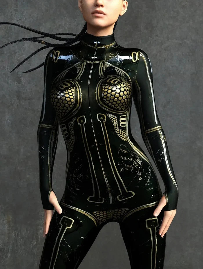 Cyberpunk Mechanical Zipper 3D Print Zentai Catsuit | Halloween Cosplay Bodysuit