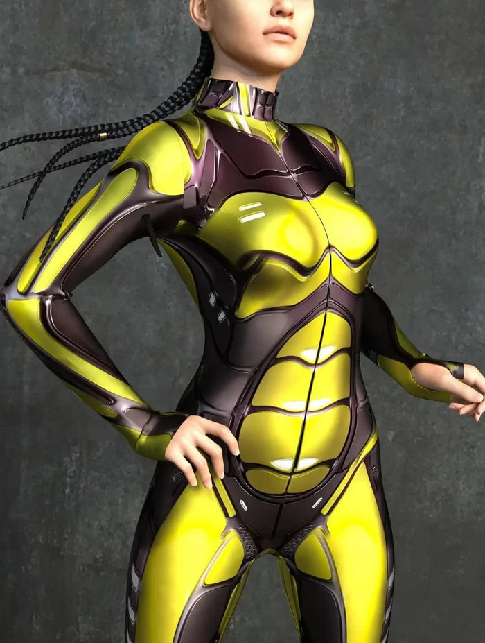 Cyberpunk Mechanical Zipper 3D Print Zentai Catsuit | Halloween Cosplay Bodysuit