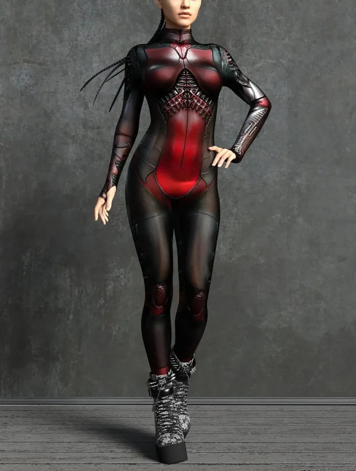 Cyberpunk Mechanical Zipper 3D Print Zentai Catsuit | Halloween Cosplay Bodysuit