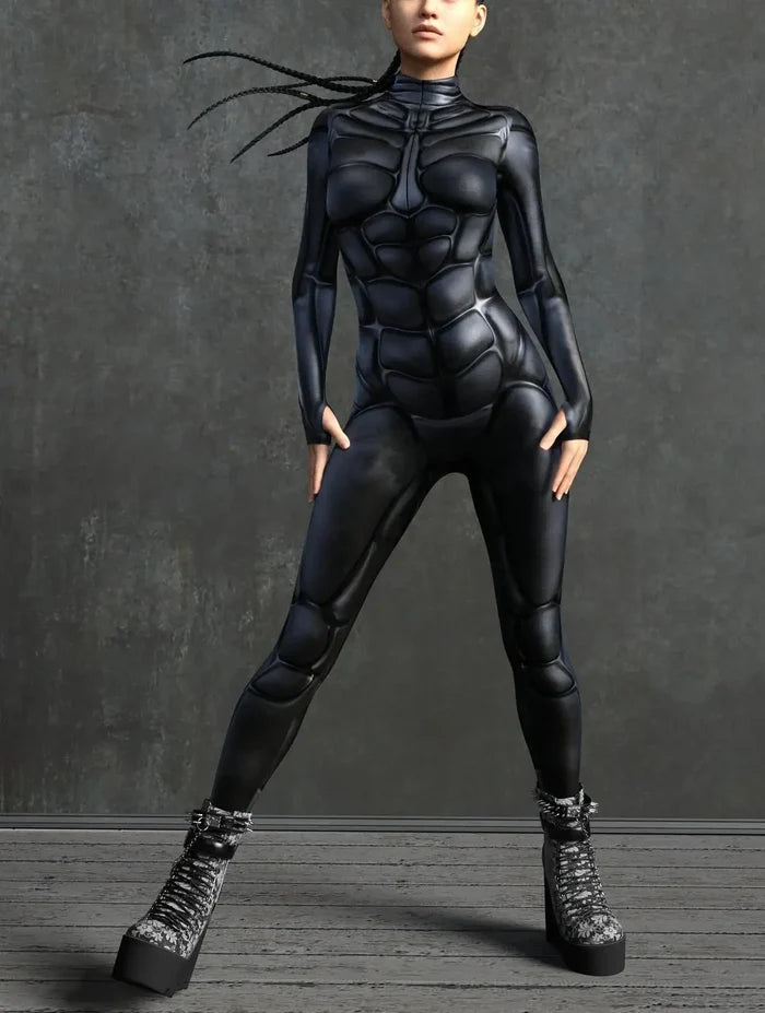 Cyberpunk Mechanical Zipper 3D Print Zentai Catsuit | Halloween Cosplay Bodysuit