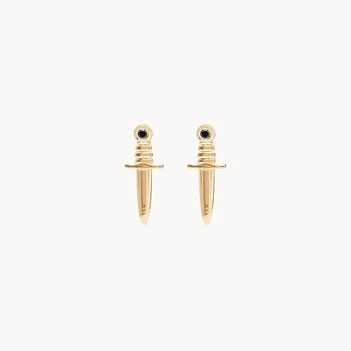 Dagger Earring in 14k yellow gold with black diamond