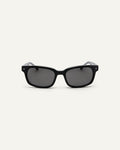 Face shot of Bonnie Clyde Dagger sunglasses in black with black lenses.