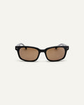 Face shot of Bonnie Clyde Dagger sunglasses in black with brown lenses.