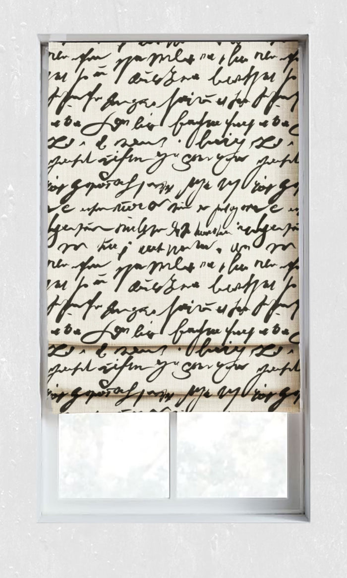 Script Print Curtains for Living, Bedroom, Kitchen, Bathroom (Black/ Milky White)