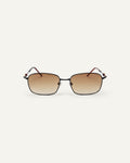Face shot of Bonnie Clyde Dance Dance sunglasses in black and red tortoise with brown gradient lenses.