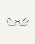 Face shot of Bonnie Clyde Dance Dance optical frames in black and red tortoise with clear lenses.