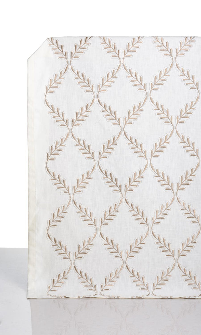 Poly-Linen Embroidered Window Treatments Fabric By the Metre (White/ Cream)