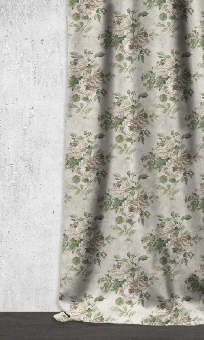 Dimout Floral Drapery (Green/ Grey)