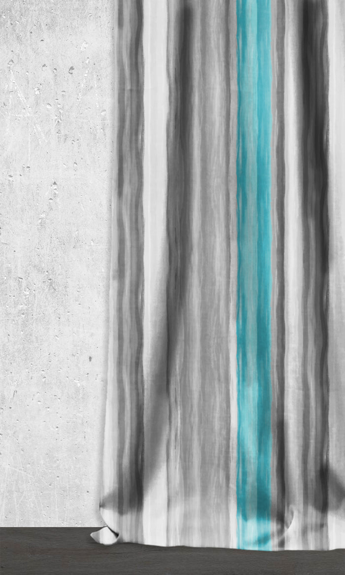 Dimout Striped Drapery for Living, Bedroom, Kitchen, Bathroom (Grey/ Turquoise Blue)