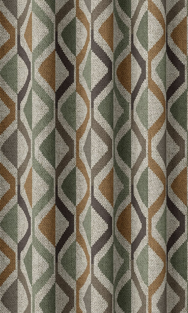 Geometric Print Window Treatments Fabric By the Metre (Green/ Orange/ Gray)