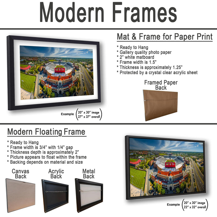 a picture of a modern frame and a picture of a football stadium