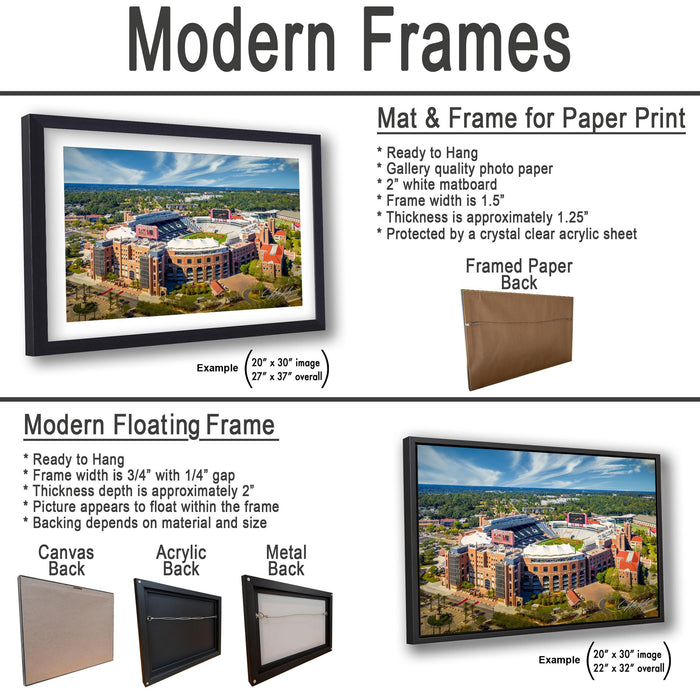 The image is a collage of two framed pictures, one of a modern floating frame and the other of a mat and frame for paper print. The collage features a variety of frames and mat and frame sizes, including a mat and frame for paper print, a modern floating frame, and a mat and frame for paper print. The collage also includes examples of mat and frame sizes, such as 20" x 30" and 22" x 32" images.