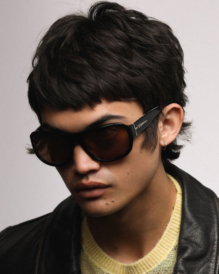 Additional view of Bonnie Clyde Dog sunglasses in black with brown lenses.