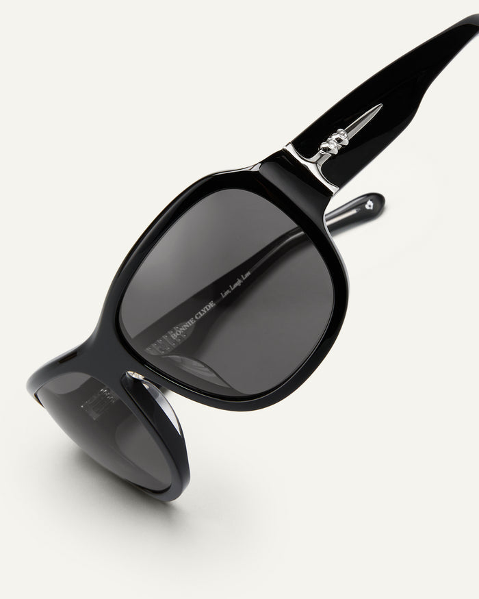 Additional view of Bonnie Clyde Dog sunglasses in black with black lenses.