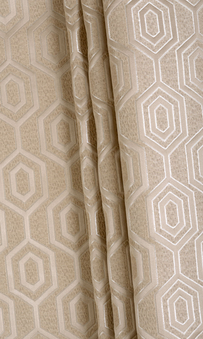 Jacquard Honeycomb Patterned Pinch Pleat, Rod Pocket, Eyelet Curtains (Beige)