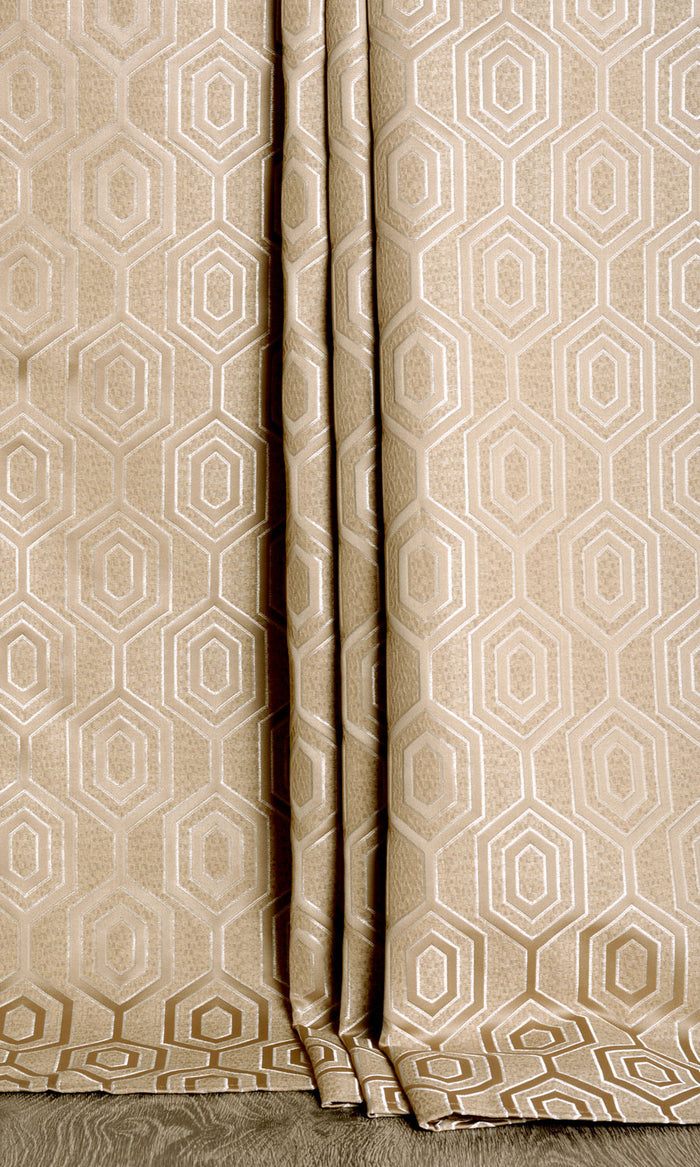Jacquard Honeycomb Patterned Drapes (Beige) Extra Long Short Wide