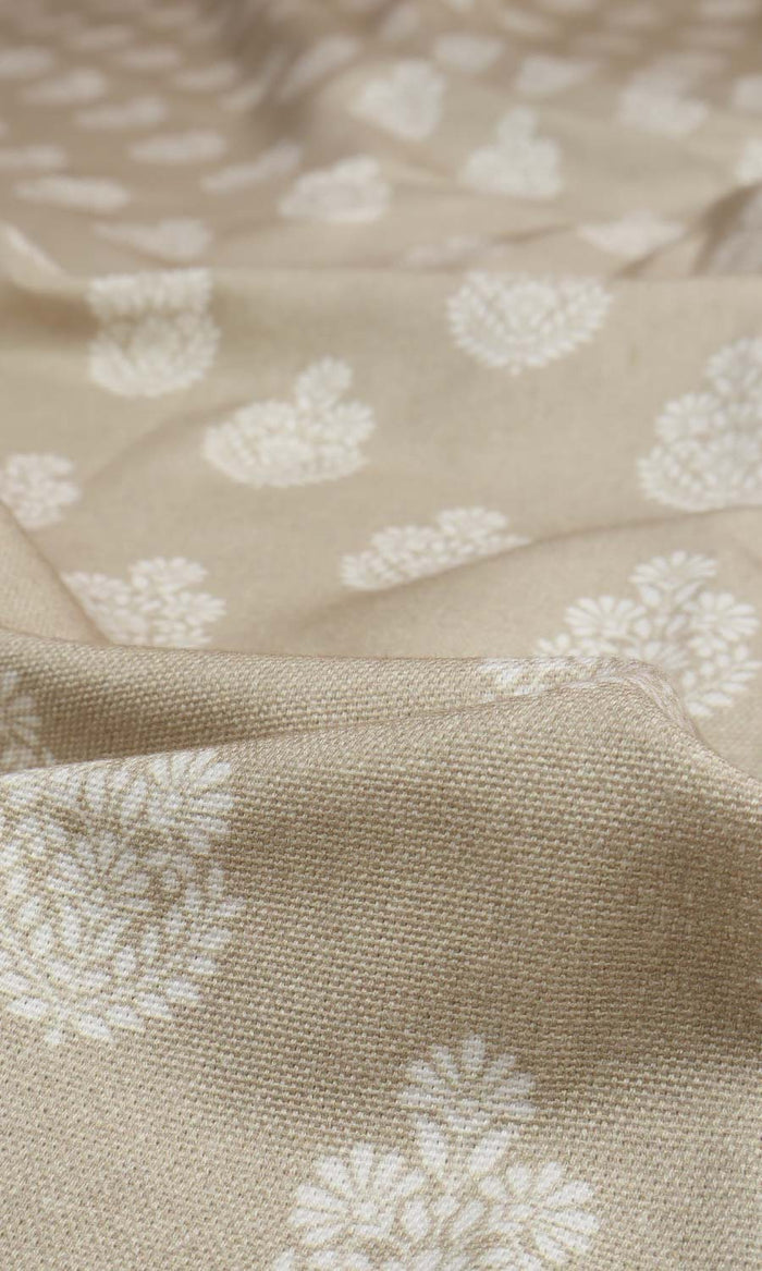 Floral Cotton Fabric Material By the Metre (Beige/ Grey)