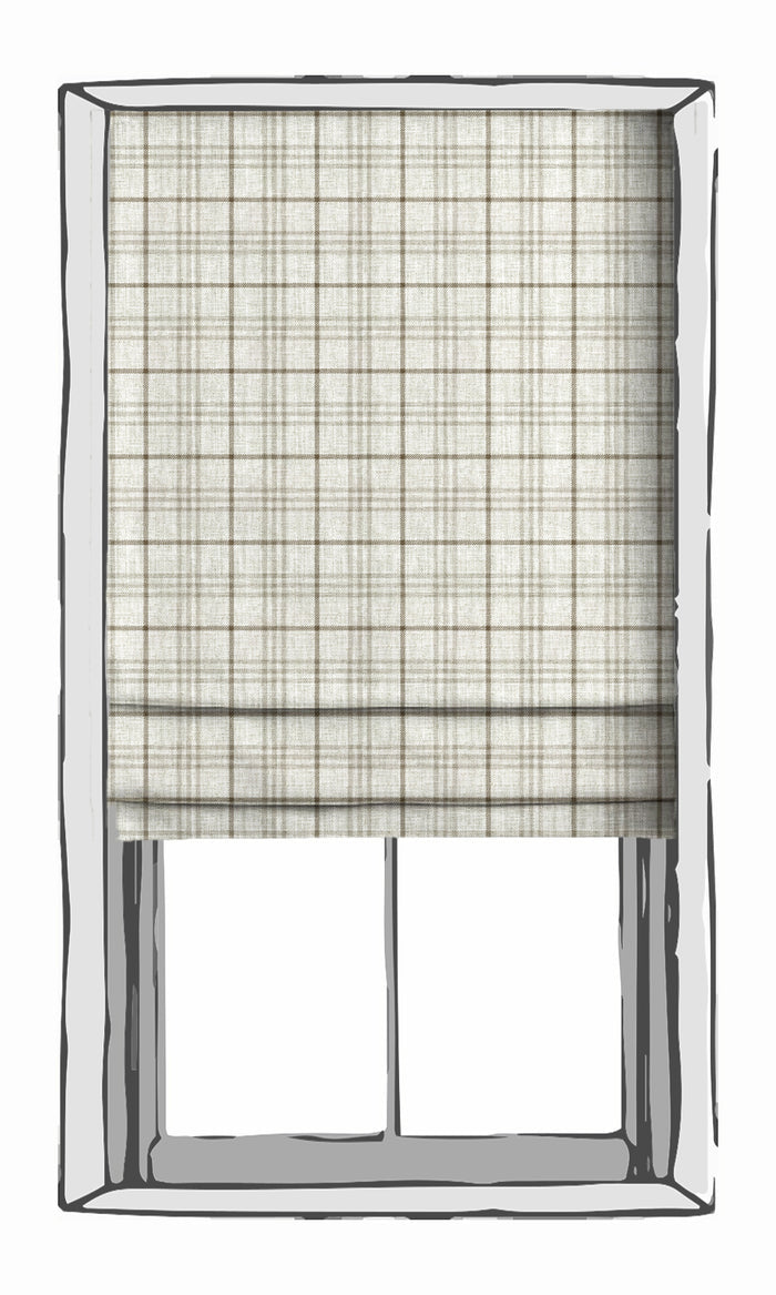 Checkered Drapes for Living, Bedroom, Kitchen, Bathroom (Linen White/ Pale Brown)