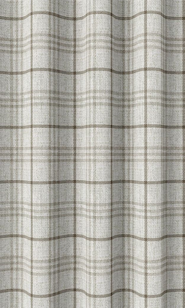 Checkered Pinch Pleat, Rod Pocket, Eyelet Curtains (Linen White/ Pale Brown)