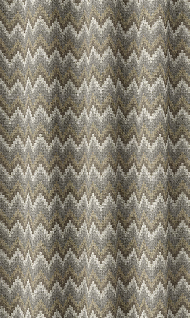 Chevron Patterned Pinch Pleat, Rod Pocket, Eyelet Curtains (Brown/ Grey)