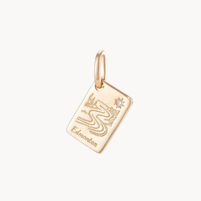 Edmonton Postcard Charm in 10k yellow gold with brilliant diamond