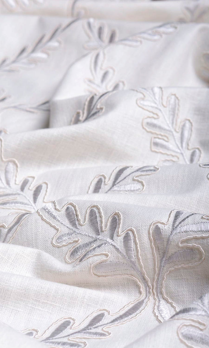 Poly-Linen Embroidered Home Textile Fabric Material By the Metre (White/ Cream)