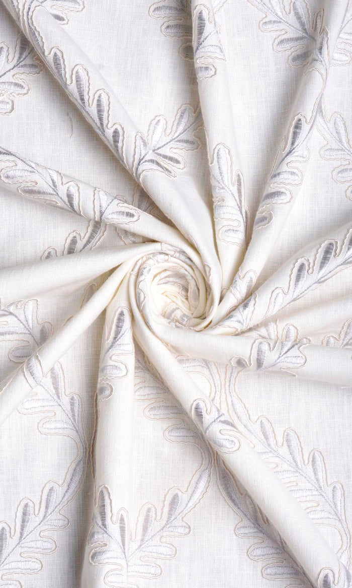 Poly-Linen Embroidered Fabric By the Metre for Curtains & Drapes (White/ Cream)