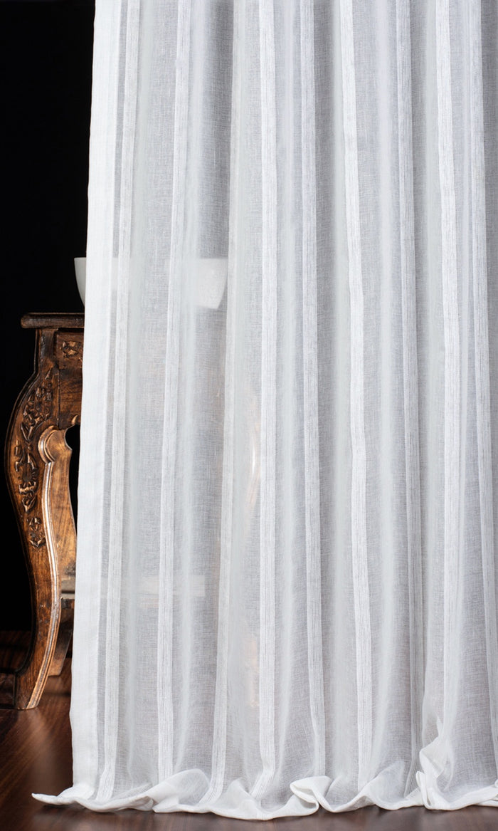 Striped Sheer Window Treatments Fabric By the Metre (White)