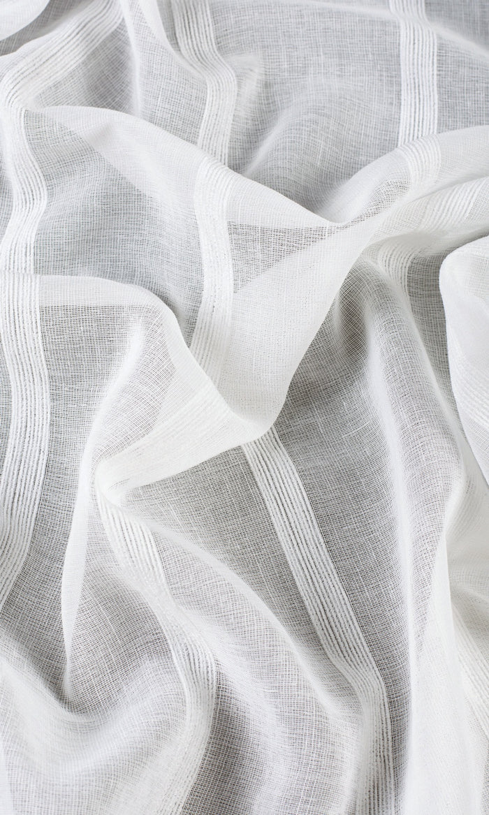Striped Sheer Fabric By the Metre for Curtains & Drapes (White)
