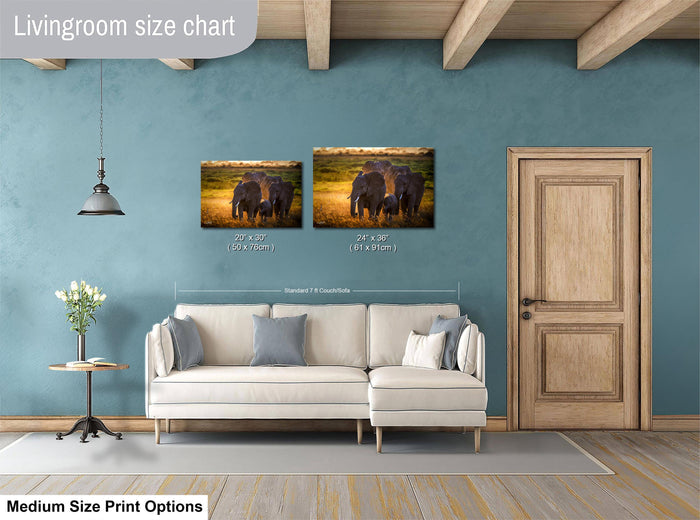 a living room with a white sofa and a wooden door. Above the sofa, there is a livingroom size chart indicating the dimensions of the sofa and the door.