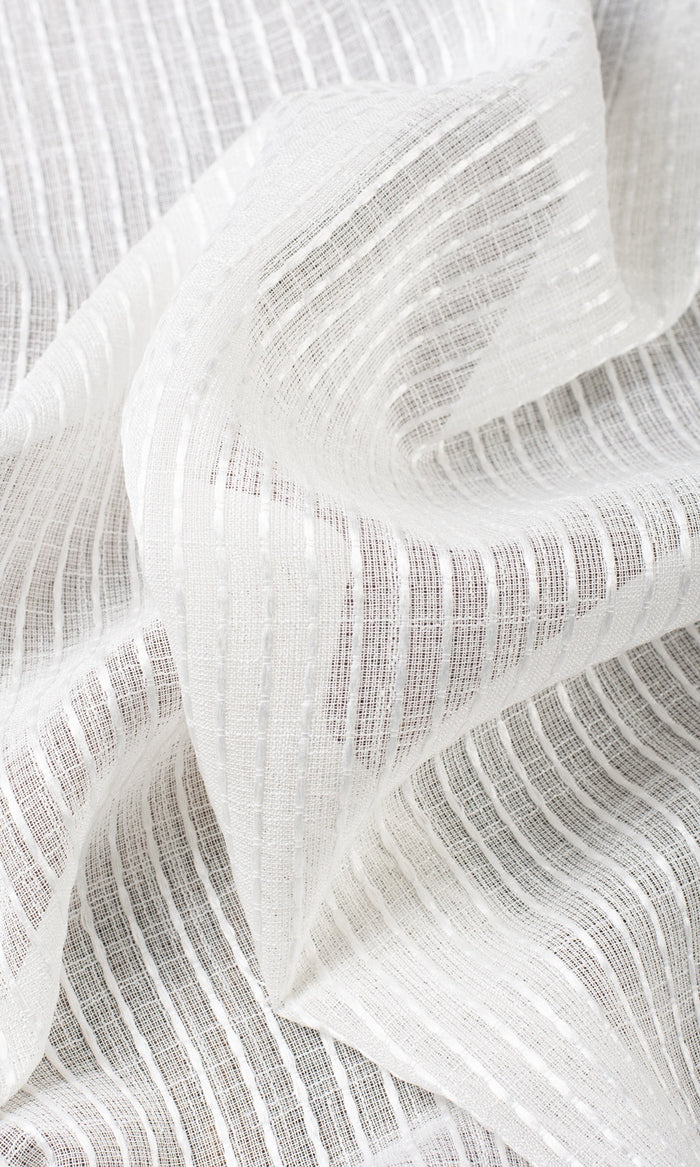 Embroidered Striped Sheer Window Treatments Fabric By the Metre (White)