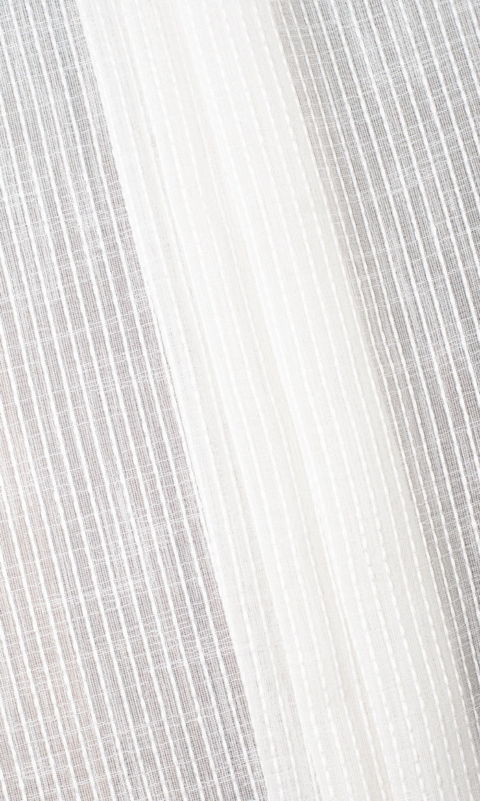 Embroidered Striped Sheer Fabric Material By the Metre (White)