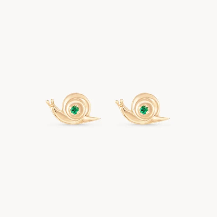Emerald Snail Studs in 10k/14k yellow gold with emeralds