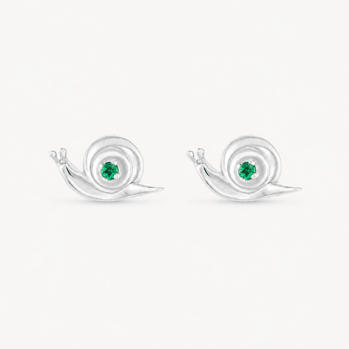 Emerald Snail Studs in sterling silver with emeralds