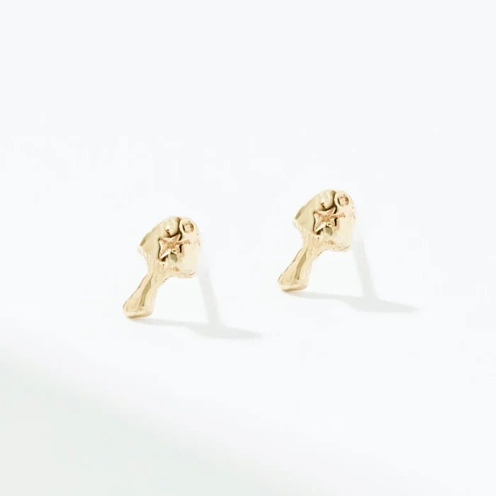 Enchanted Spirit Mushroom Earring in 14k yellow gold, studio detail view