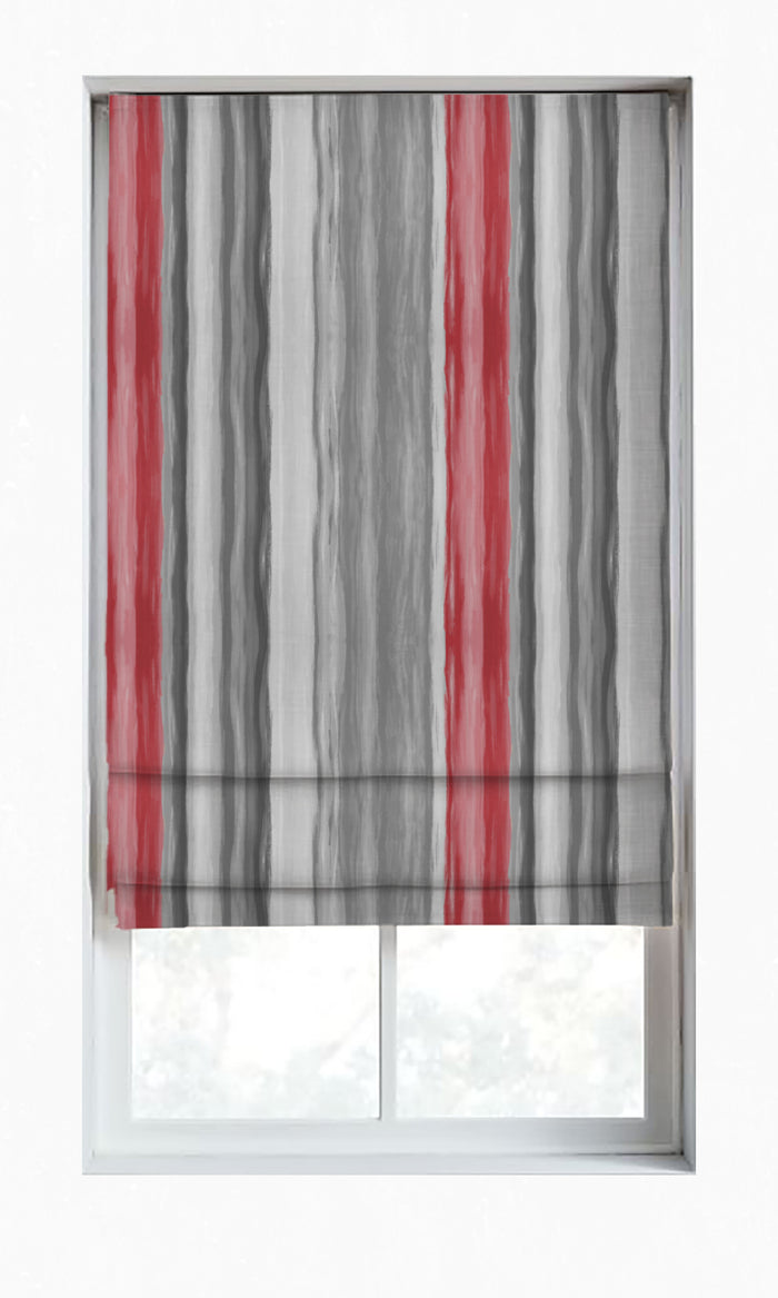 Dimout Striped Home Décor Fabric By the Metre (Grey/ Coral Red)