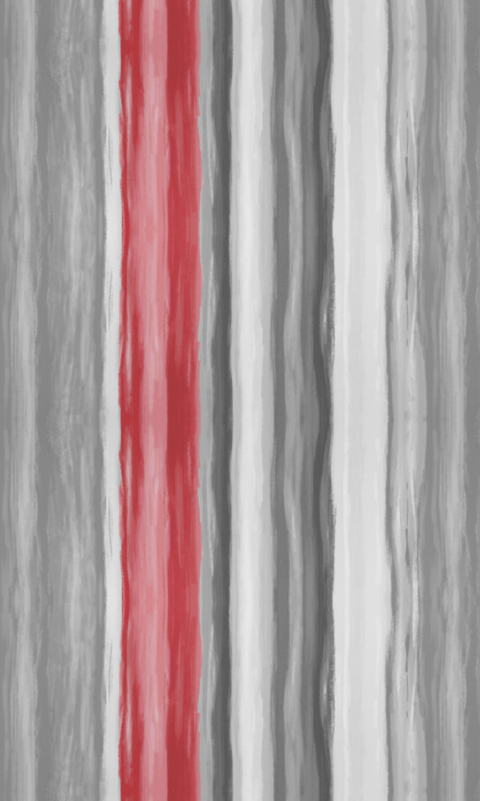 Dimout Striped Home Textile Fabric Material By the Metre (Grey/ Coral Red)