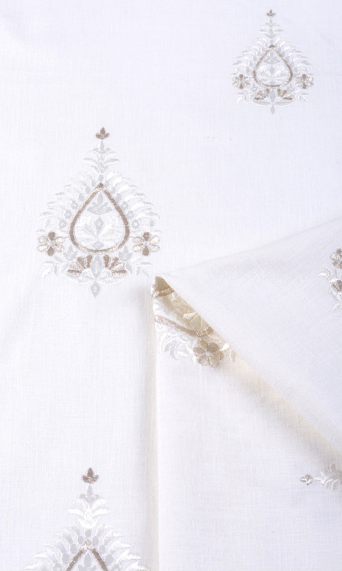 Embroidery Curtains for Living, Bedroom, Kitchen, Bathroom (Pure White/ Pale Gray)