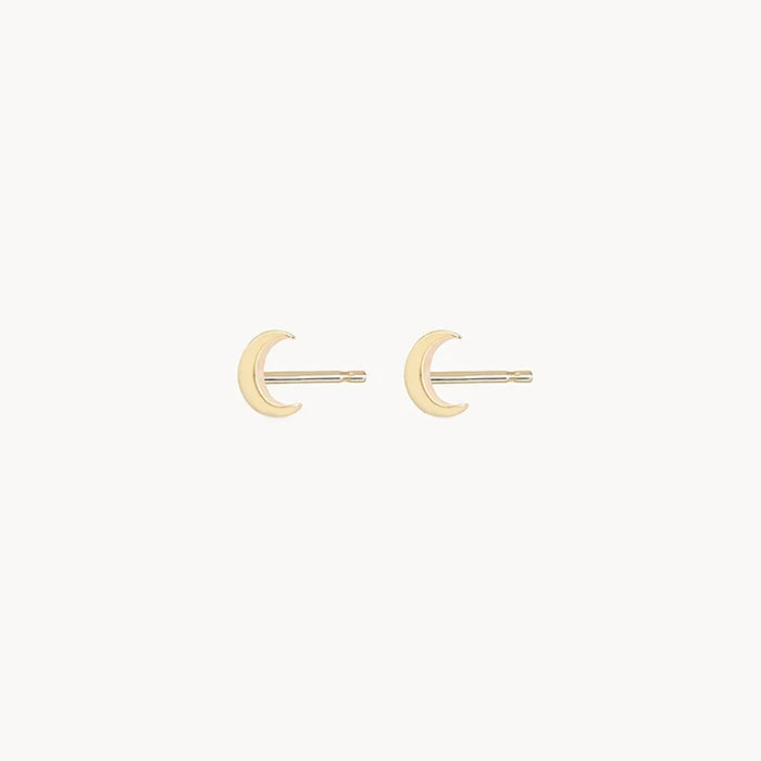 Everyday Little Crescent Moon Earring in 14k yellow gold, alternate angle detail view